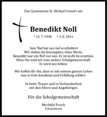 Todesanzeige von Benedikt Noll von Westfälische Nachrichten