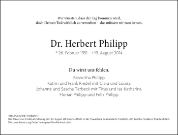 Todesanzeige von Herbert Philipp von Westfälische Nachrichten