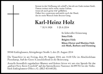 Todesanzeige von Karl-Heinz Holz von Westfälische Nachrichten