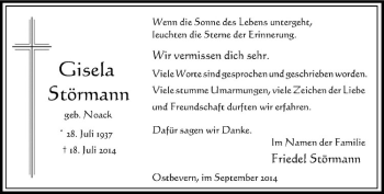 Todesanzeige von Gisela Störmann von Westfälische Nachrichten