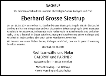 Todesanzeige von Eberhard Grosse Siestrup von Westfälische Nachrichten