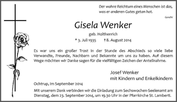 Todesanzeige von Gisela Wenker von Westfälische Nachrichten
