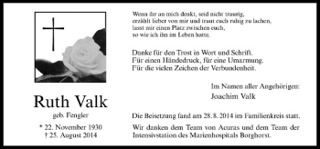 Todesanzeige von Ruth Valk von Westfälische Nachrichten