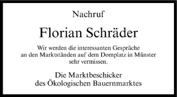 Todesanzeige von Florian Schräder von Westfälische Nachrichten