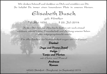 Todesanzeige von Elisabeth Busch von Westfälische Nachrichten