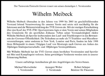 Todesanzeige von Wilhelm Meibeck von Westfälische Nachrichten