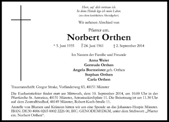 Todesanzeige von Norbert Orthen von Westfälische Nachrichten