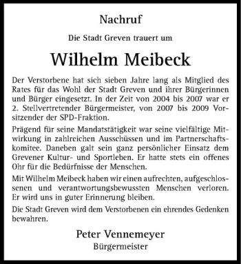Todesanzeige von Wilhelm Meibeck von Westfälische Nachrichten
