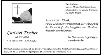 Todesanzeige von Christel Fischer von Westfälische Nachrichten