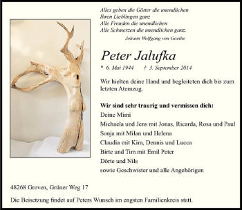 Todesanzeige von Jalufka Peter von Westfälische Nachrichten