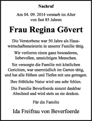 Todesanzeige von Regina Gövert von Westfälische Nachrichten