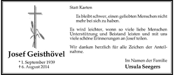 Todesanzeige von Josef Geisthövel von Westfälische Nachrichten