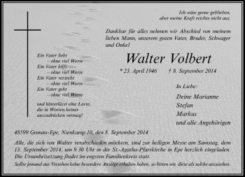Todesanzeige von Walter Volbert von Westfälische Nachrichten