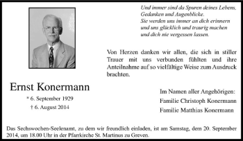 Todesanzeige von Ernst Konermann von Westfälische Nachrichten
