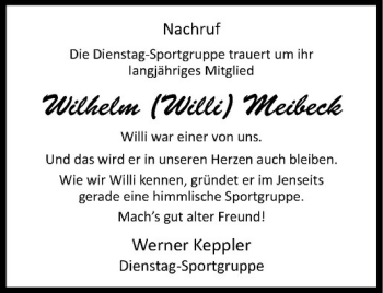 Todesanzeige von Wilhelm Meibeck von Westfälische Nachrichten
