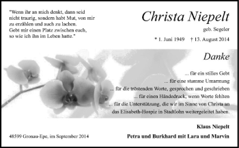 Todesanzeige von Christa Niepelt von Westfälische Nachrichten