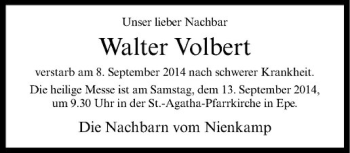 Todesanzeige von Walter Volbert von Westfälische Nachrichten