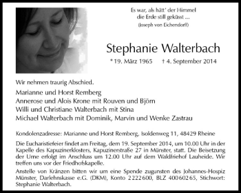 Todesanzeige von Staphanie Walterbach von Westfälische Nachrichten