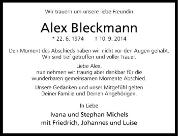 Todesanzeige von Alex Bleckmann von Westfälische Nachrichten