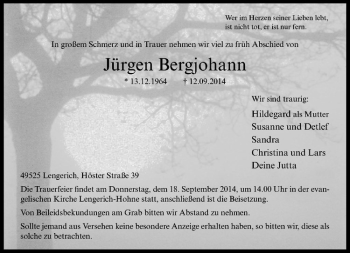 Todesanzeige von Jürgen Bergjohann von Westfälische Nachrichten