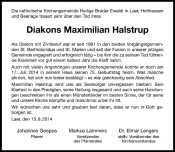 Todesanzeige von Maximilian Halstrup von Westfälische Nachrichten
