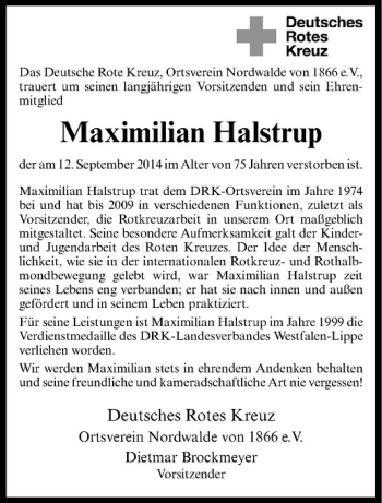 Todesanzeige von Maximilian Halstrup von Westfälische Nachrichten