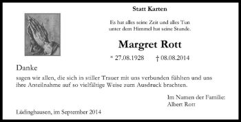 Todesanzeige von Margret Rott von Westfälische Nachrichten