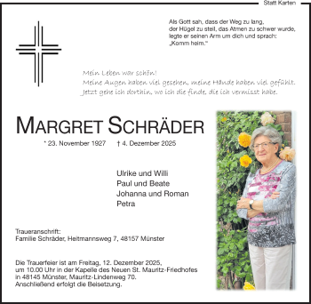 Todesanzeige von Margret Schräder 