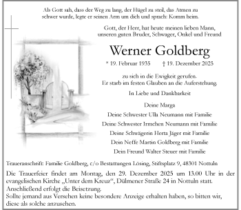 Todesanzeige von Werner Goldberg 
