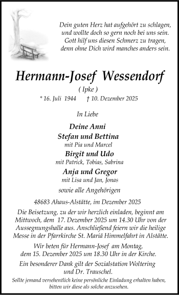 Todesanzeige von Hermann-Josef Wessendorf 