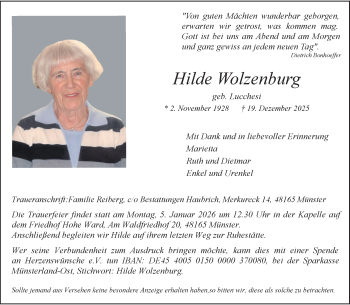 Todesanzeige von Hilde Wolzenburg 