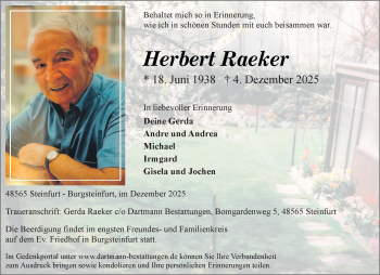 Todesanzeige von Herbert Raeker 