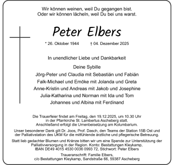 Todesanzeige von Peter Elbers 