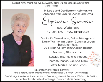 Todesanzeige von Elfriede Schwier 