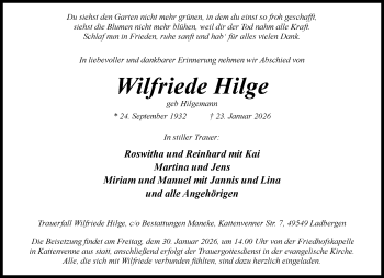 Todesanzeige von Wilfriede Hilge 
