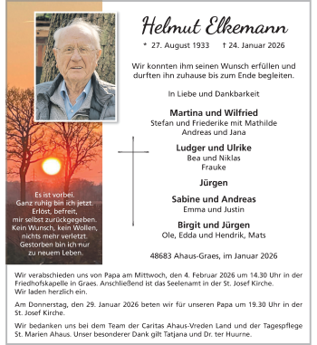 Todesanzeige von Helmut Elkemann 