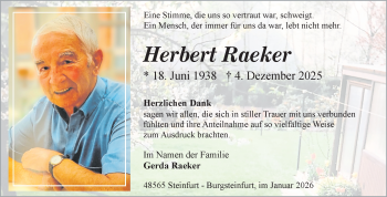 Todesanzeige von Herbert Raeker 