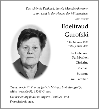 Todesanzeige von Edeltraud Gurofski 