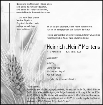 Todesanzeige von Heinrich Mertens 