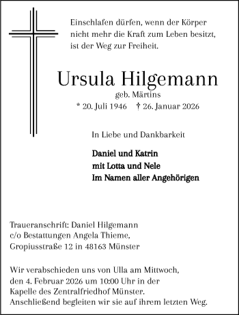 Todesanzeige von Ursula Hilgemann 