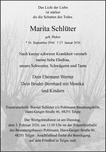 Todesanzeige von Marita Schlüter 