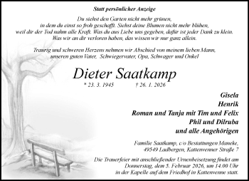 Todesanzeige von Dieter Saatkamp 