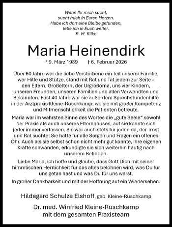 Todesanzeige von Maria Heinendirk 