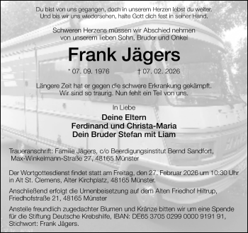 Todesanzeige von Frank Jägers 