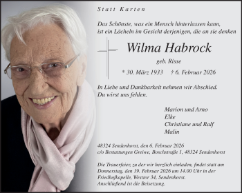 Todesanzeige von Wilma Habrock 