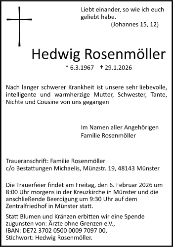 Todesanzeige von Hedwig Rosenmöller 