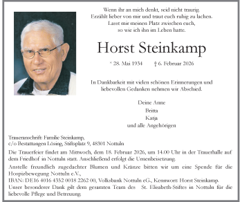 Todesanzeige von Horst Steinkamp 