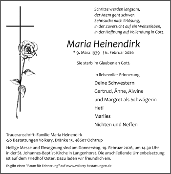 Todesanzeige von Maria Heinendirk 
