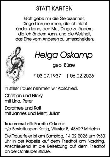 Todesanzeige von Helga Oskamp 