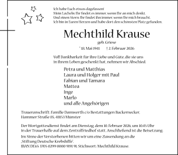 Todesanzeige von Mechthild Krause 